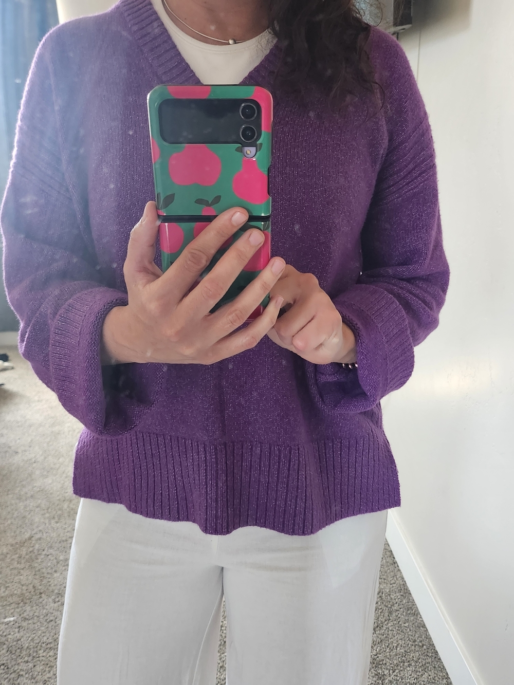 LOFT Purple V-Neck Relaxed Knit Sweater